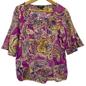 Lauren Ralph Lauren Women Bell sleeve Tunic Top PM Lightweight Boho Festival 70s